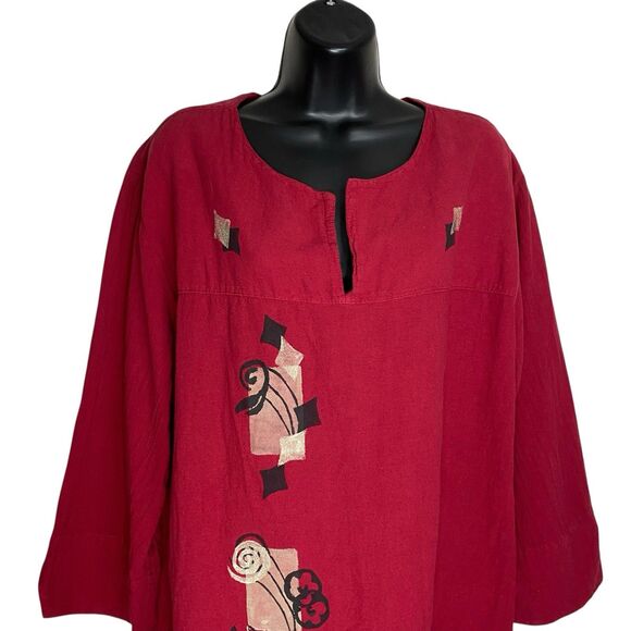 Vtg California Drawstrings Top Womens XXL Red Boho Lagenlook Boxy Artsy Cotton - Picture 5 of 13